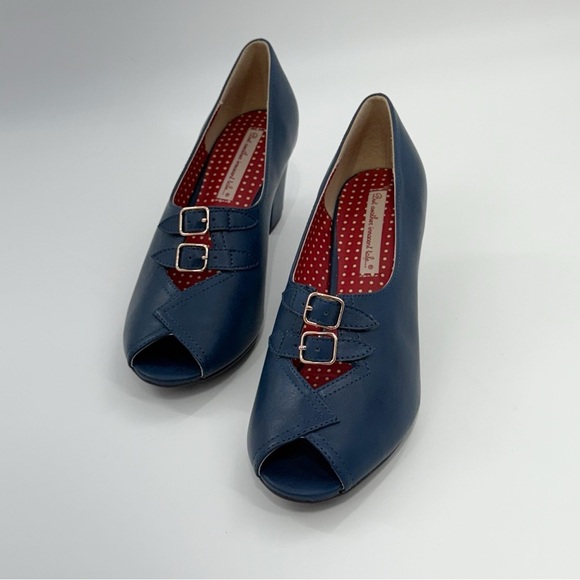 BAIT Footwear Blue Peep Toe Double Buckle Heels Size 10 - Picture 2 of 13